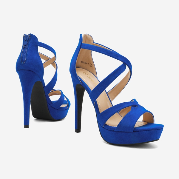 Stiletto Platform Pump Sandals - ROYAL BLUE SUEDE - 3